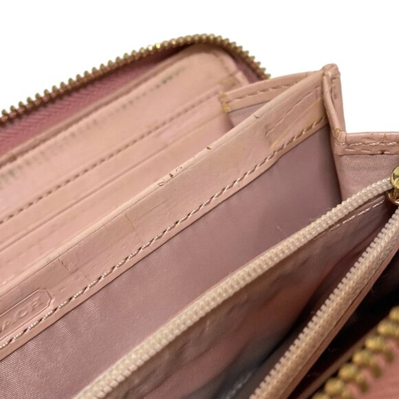 Auth COACH Signature - Khaki Pink Jacquard Leather Long Wallet - Picture 10 of 14